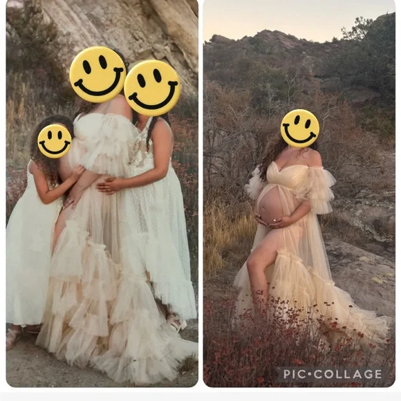 Elegant Cream sheer Tulle maternity Gown - Picture 2 of 6